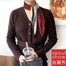 seoul show首爾秀 韓日版綜合方領巾仿真桑蠶絲緞面圍巾頭巾雪紡絲巾  43_復古皺褶 酒紅
