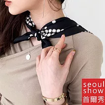 seoul show首爾秀 韓日版綜合方領巾仿真桑蠶絲緞面圍巾頭巾雪紡絲巾  51_珍珠項鏈 黑色