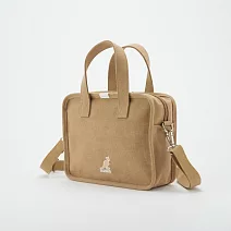 KANGOL - 英國袋鼠加大版可愛熱壓吐司手提側背包 淺卡其