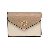 COACH 撞色皮革卡夾包-奶茶拼接白色