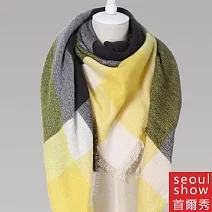 Seoul Show首爾秀 三角形經典格紋仿羊絨男女圍巾披肩  黃黑