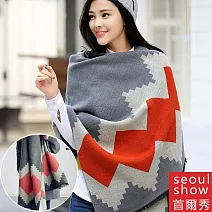 seoul show首爾秀 韓版雙面撞色菱形仿羊絨圍巾披肩  灰色