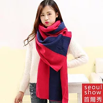 Seoul Show首爾秀 三條兩色男女針織仿羊絨拼色圍巾披肩  玫紅藏青