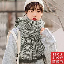 Seoul Show首爾秀 人字格紋針織加厚仿羊絨圍巾披肩  深灰