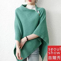 seoul show首爾秀 金釦針織保暖圍巾百變多用斗篷披肩  灰綠