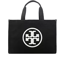 TORY BURCH Ella 圓形標誌棉質帆布大款托特包 (黑色)