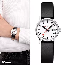 Mondaine 瑞士國鐵 evo2 Vegan時光走廊植物皮革腕錶 – 黑30mm / 30210LBV