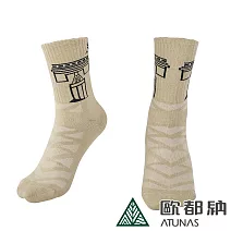 【ATUNAS 歐都納】2024巴黎運動意象圖 中性款ALL WIN中筒美麗諾羊毛襪A6ASFF03N~07N-  F-卡其