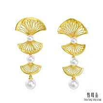 【點睛品】珍珠銀杏葉 黃金耳環(一對)