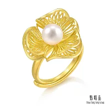 【點睛品】珍珠銀杏葉 黃金戒指