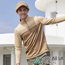【ATUNAS 歐都納】男款SOLAR-FLEECE保暖長袖拉鍊衫A1PS2425M- 2XL 沙丘棕