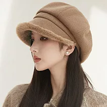 seoul show首爾秀  高級質感挺版毛呢雙層八角帽防寒保暖貝雷帽漁夫帽 毛絨八角帽 卡其