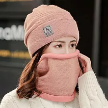 seoul show首爾秀 男女雙層加絨針織毛線帽保暖圍脖兩件一組  粉色