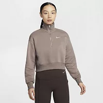 NIKE AS W NSW PHNX FLC QZ CROP 女長袖上衣-DQ5768233 S 棕色