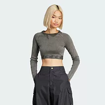 ADIDAS RIB LS TOP 短版 女長袖上衣-JD0014 M 灰色