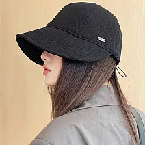 seoul show首爾秀 min字母格紋挺版束口棒球帽四季漁夫帽防曬遮陽帽  黑色