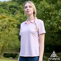 【ATUNAS 歐都納】女款循環酷涼節能抑菌短袖POLO衫/大尺碼A1PS2514WC- S 淺粉印花