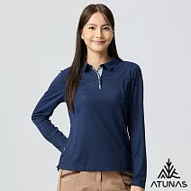 【ATUNAS 歐都納】女款POLARTEC POWER DRY吸濕排汗透氣快乾長袖POLO衫A1PSGZ02W- S 藏青