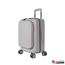 【CROWN 皇冠】BOXY 21吋 前開式防盜拉鍊/ 鋁框登機箱- 燕麥奶茶色