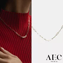 AEC PARIS 巴黎品牌 幸運三珍珠項鍊 金色簡約方形項鍊 CHAIN NECKLACE LOREM
