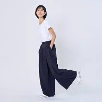 好我_Ken棉麻後腰鬆緊打摺寬褲/Free Size 其他 丈藍