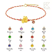 【TLH】黃金墜編織手鍊 純金999 多選 招財貓幸運紅繩×誕生石 約重0.02錢±0.01  1月