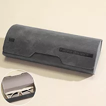 seoul show首爾秀 弧形復古皮質全鐵硬殼防壓墨鏡老花近視太陽眼鏡盒 灰色