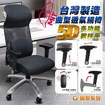 G+居家 免組裝台製霸氣人體工學透氣椅5D軟扶手-獨立筒坐墊+大平腳 炫風水晶黑-有飾蓋
