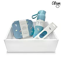 【Citron】頂級餐具禮盒(點心盒+矽膠提把三層保溫瓶+兒童餐具四件組) 奔上宇宙