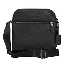 COACH 時尚素面荔枝紋皮革寬背帶肩背包斜背包 黑色