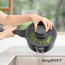 【BergHOFF貝高福】Stone+陶瓷塗層不沾鍋單柄含蓋壓鑄湯鍋18cm(BHST-S18-BK) 霧曜黑