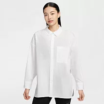 NIKE AS W NSW NK CHLL PPLN LS BTN T 女長袖襯衫-HJ0716100 S 白色