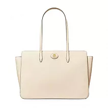 TORY BURCH 素面皮革肩背托特包-奶油白