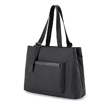 【KINGSONS】質感緞面-隨行雙層大容量托特包｜防潑水材質｜可容納15.6吋筆電 柔夜黑