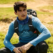 【ATUNAS 歐都納】男款羊毛長袖T恤/透氣排汗/環保印花圖T/大尺碼A1TS2543M- M 藍