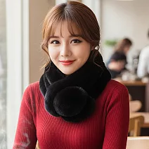 Seoul Show首爾秀 100%獺兔毛三管加厚圍脖真毛皮草圍巾 黑色