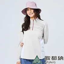【ATUNAS 歐都納】女款SOLAR-FLEECE薄刷毛長袖立領拉鍊衫/POLO衫/大尺碼A1PS2338W- XL 沙丘色
