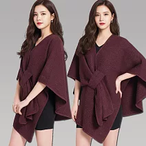 seoul show首爾秀 多變穿帶保暖圍巾針織外套斗篷披肩  酒紅