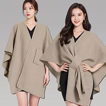 seoul show首爾秀 多變穿帶保暖圍巾針織外套斗篷披肩  奶茶