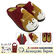 【Kusuguru Japan】日本眼鏡貓 拖鞋 相良刺繡絨毛保暖蓬軟觸感 橡膠止滑鞋底室內拖鞋 - 柴尻君款 -紅色