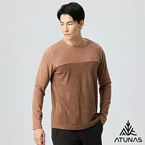 【ATUNAS 歐都納】男款經典保暖長袖圓領衫/長T/大尺碼A8TS2547M- M 淺棕/深咖