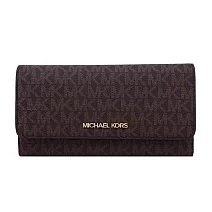MICHAEL KORS JET SET TRAVEL 翻蓋滿版三折長夾-(多色選) 咖