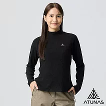 【ATUNAS 歐都納】女款經典保暖長袖立領衫/素面長T/大尺碼A2TS2542W- S 黑