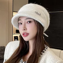 seoul show首爾秀   抽繩鑽標兔毛混紡雙層針織鴨舌帽防寒保暖堆堆帽  白色