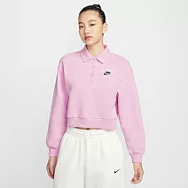 NIKE AS W NSW PHNX FLC COLLARED PO 女長袖上衣-IM7487623 L 粉紅色