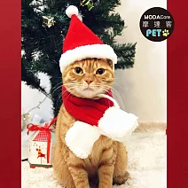 摩達客寵物-耶誕造型裝扮-聖誕老公公套裝-小聖誕帽+紅白小圍巾_多尺寸_中小型貓狗服飾 M