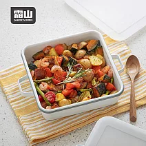 【日本霜山】雙耳深型琺瑯保鮮盒/烤盤-2L (可直火加熱)