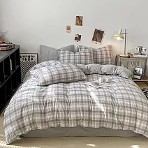 《DUYAN 竹漾》台灣製 舒柔棉單人床包被套三件組 / 霧灰格影