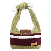 LONGCHAMP LE PLIAGE COLLECTION系列羊毛針織蝴蝶結肩背包 開心果綠x酒紅