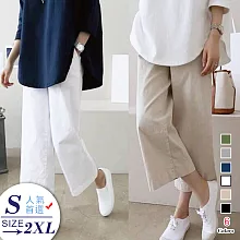 【A.Cheter】韓國氣質文青鬆緊腰頭八分棉麻寬褲*102681M杏